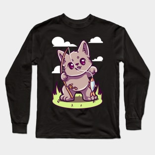 Cute & Funny Cat Fishing Long Sleeve T-Shirt